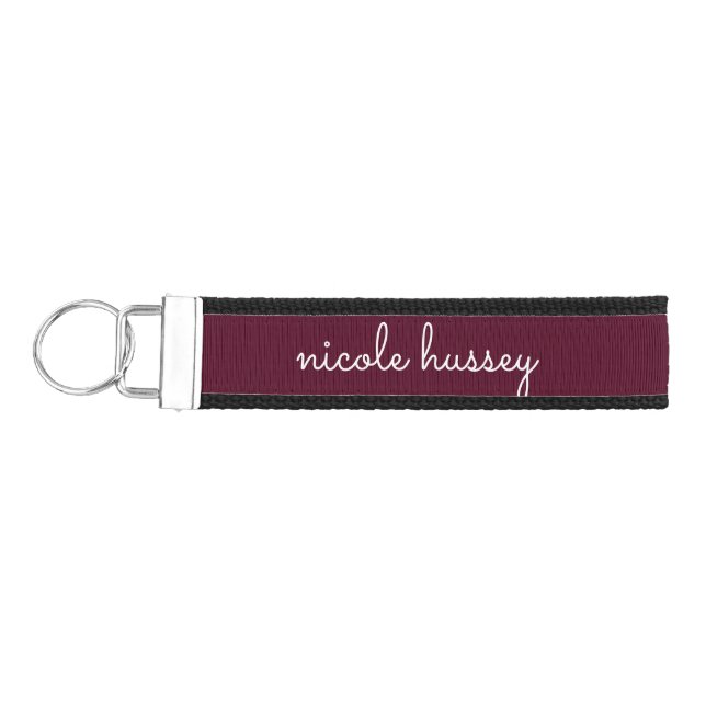 Burgundy Script  | Stylish Monogram Modern Wrist Keychain (Keys on Left)