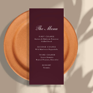 Burgundy Script Tuscan Villa Wedding Menu
