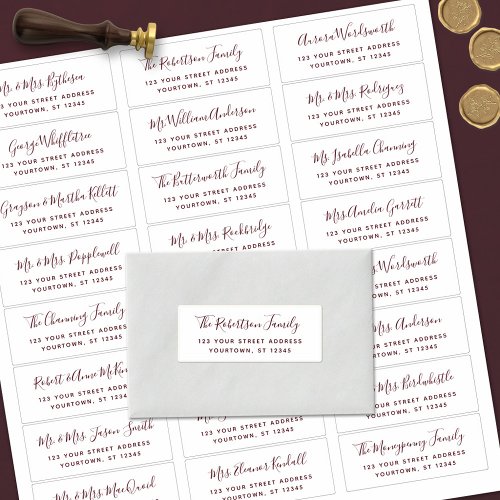 Burgundy Script Wedding Guest Address Labels