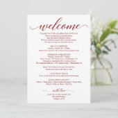 Burgundy Script Wedding Itinerary -Wedding Welcome (Standing Front)