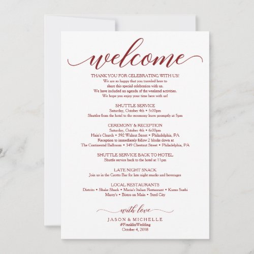 Burgundy Script Wedding Itinerary _Wedding Welcome
