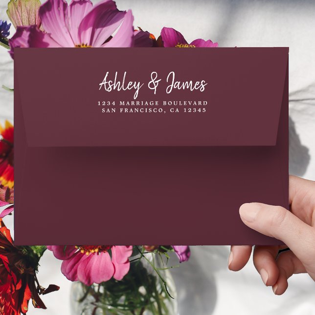 Burgundy Script Wedding Return Address Envelope (Creator Uploaded)