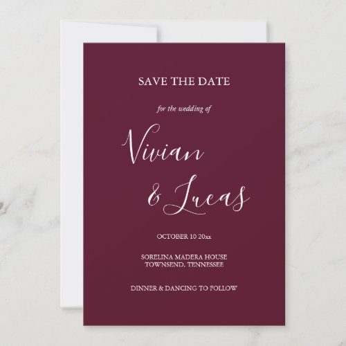 Burgundy Script Wedding Save the Date