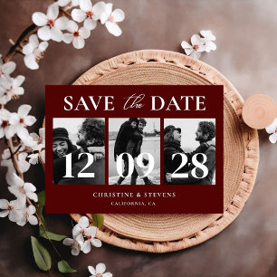 Burgundy Script Wedding Save The Date Photo Postcard