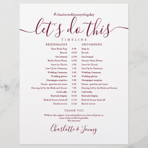 Burgundy Script Wedding Schedule Timeline