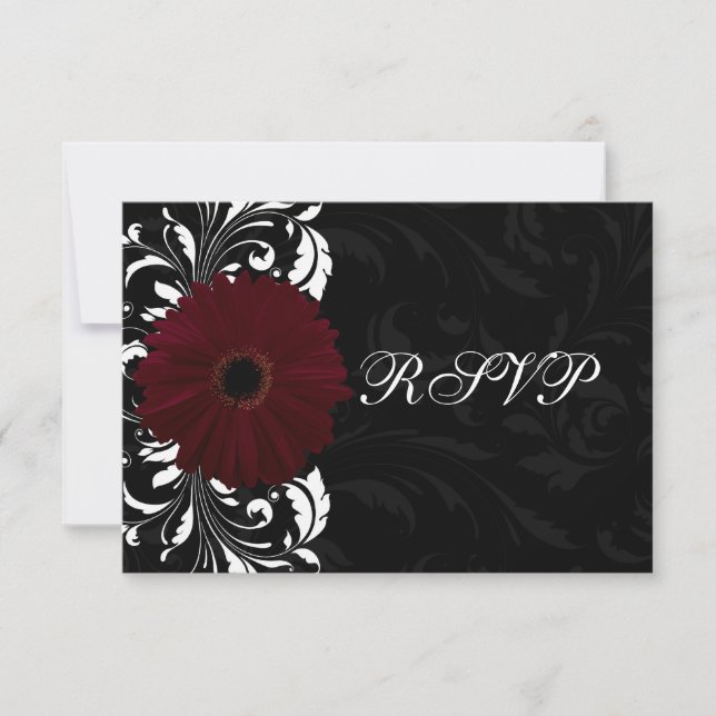 Burgundy Scroll Gerbera Daisy w/Black RSVP Card (Front)
