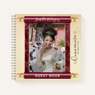 Burgundy Scroll Photo Budget Quinceañera Guest Notebook