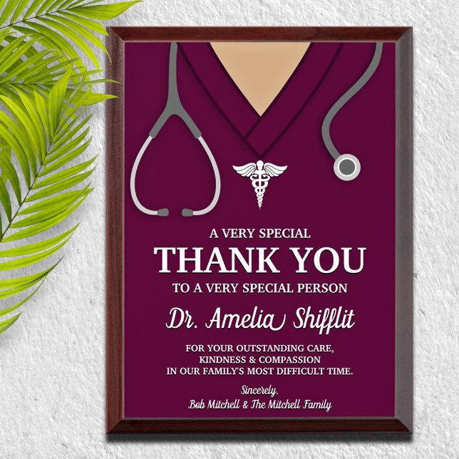 Burgundy Scrubs Medical Professional Thank You Award Plaque (Creator Uploaded)