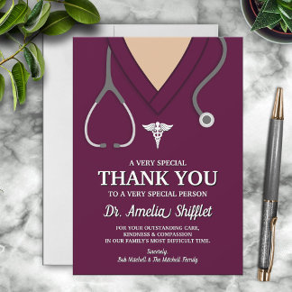 Burgundy Scrubs Medical Professional Thank You Card