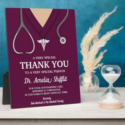 Burgundy Scrubs Medical Professional Thank You Plaque