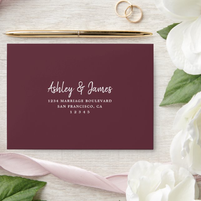 Burgundy Self-Addressed RSVP Envelope (Wedding)