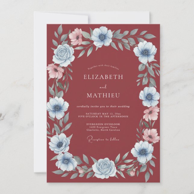 Burgundy Seraphic Floral Wedding Invitation (Front)