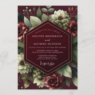 Burgundy Shadow Bloom Wedding Invitation