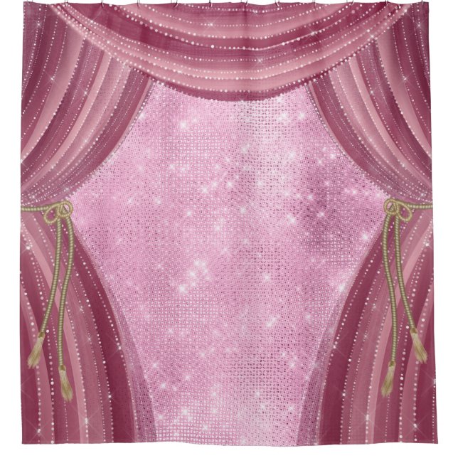 Burgundy Sheer Pink Glitter Glam Shower Curtain (Front)