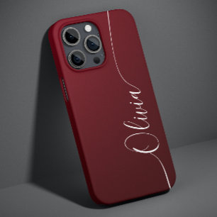 Burgundy Shimmer Elegant Calligraphy Script Name Case-Mate iPhone 14 Case