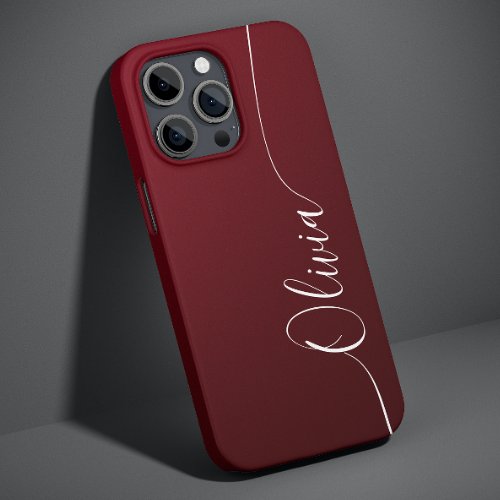Burgundy Shimmer Elegant Calligraphy Script Name Case_Mate iPhone 14 Case