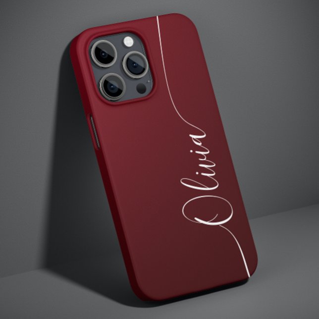 Burgundy Shimmer Elegant Calligraphy Script Name Case-Mate iPhone Case (Creator Uploaded)