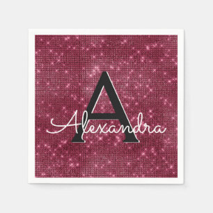 Burgundy Shimmer & Sparkle Monogram Birthday Napkins