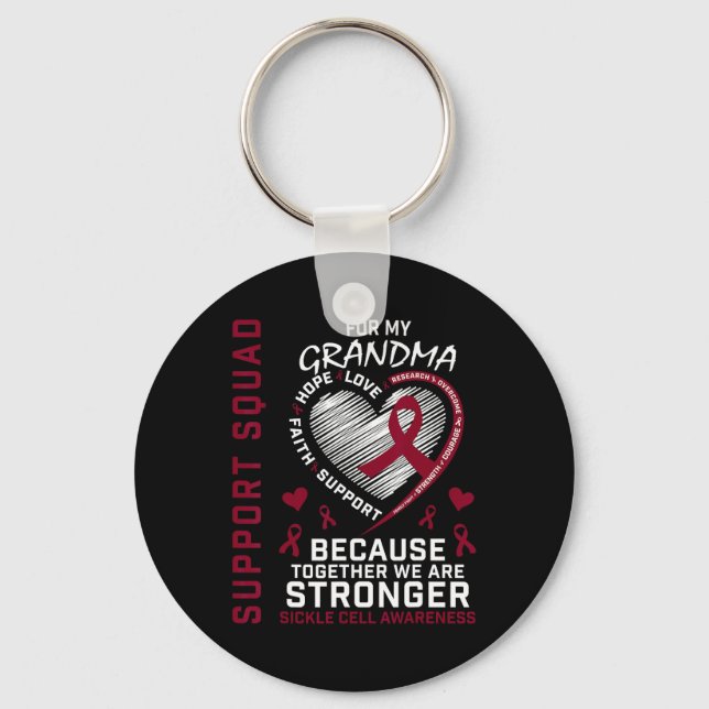 Burgundy Sickle Cell Awareness Items Grandma Suppo Keychain (Front)