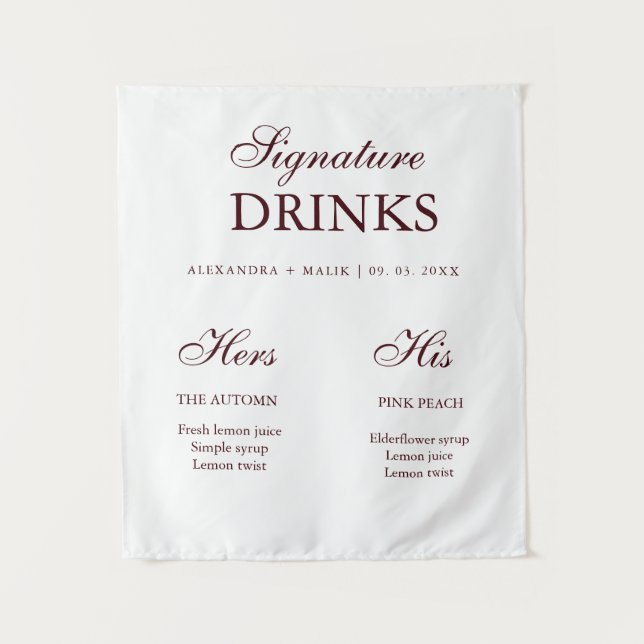 Burgundy Signature Drink wedding sign Tapestry (Front)