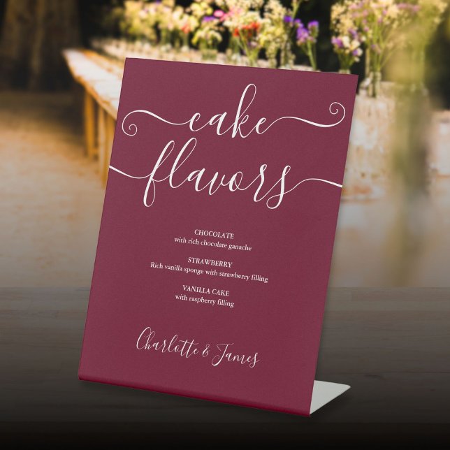 Burgundy Signature Script Cake Flavors Pedestal Sign (Burgundy Signature Script Cake Flavors Pedestal Sign)