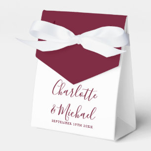 Burgundy Signature Script Elegant Wedding Favor Boxes