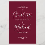 Burgundy Signature Script Wedding Program<br><div class="desc">Burgundy signature script wedding program featuring chic modern typography,  this stylish wedding program can be personalized with your special wedding day information. Designed by Thisisnotme©</div>