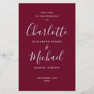 Burgundy Signature Script Wedding Program