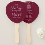 Burgundy Signature Script Wedding Program Hand Fan<br><div class="desc">Featuring chic modern typography,  this stylish wedding program can be personalized with your special wedding day information. You can customize the background color to match your wedding theme. Designed by Thisisnotme©</div>