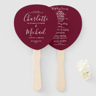Burgundy Signature Script Wedding Program Hand Fan