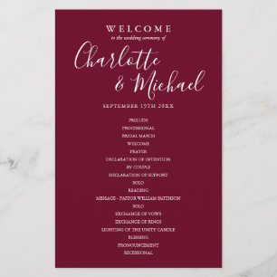 Burgundy Signature Script Wedding Welcome Program