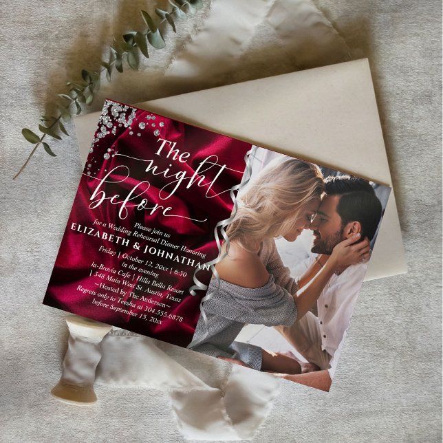 Burgundy Silk The Night Before Rehearsal Dinner Invitation (Creator Uploaded)