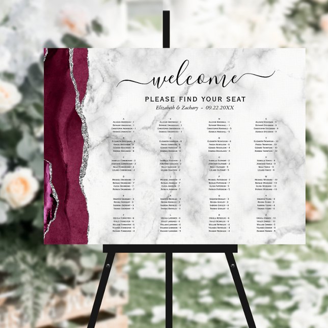 Burgundy Silver Agate Alphabetical Wedding Seating Foam Board (Creator Uploaded)