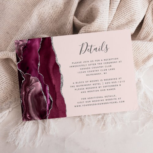 Burgundy Silver Agate Blush Pink Wedding Details