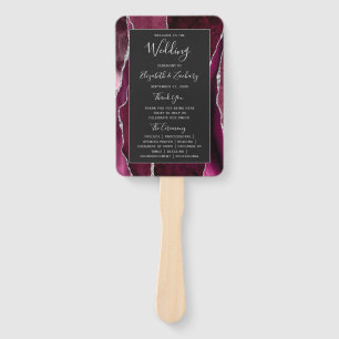 Burgundy Silver Agate Dark Wedding Program Hand Fan