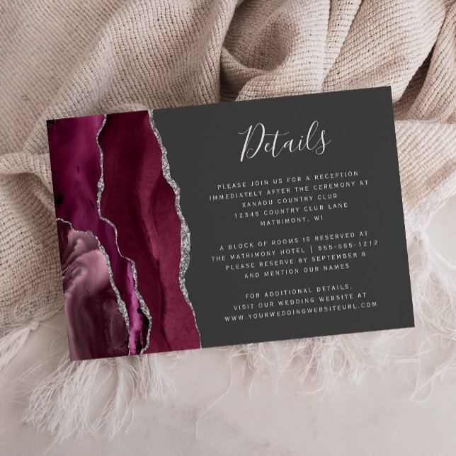 Burgundy Silver Agate Gray Wedding Details Enclosure Card (Creator Uploaded)