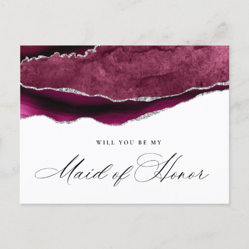 burgundy silver agate Maid of Honor proposal card