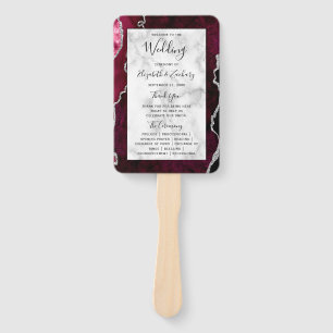 Burgundy Silver Agate Marble Wedding Program Hand Fan