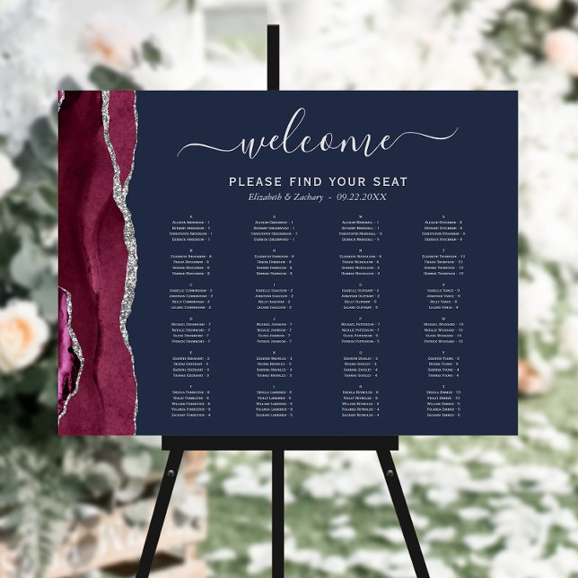 Burgundy Silver Agate Navy Blue Wedding Seating Foam Board (Creator Uploaded)