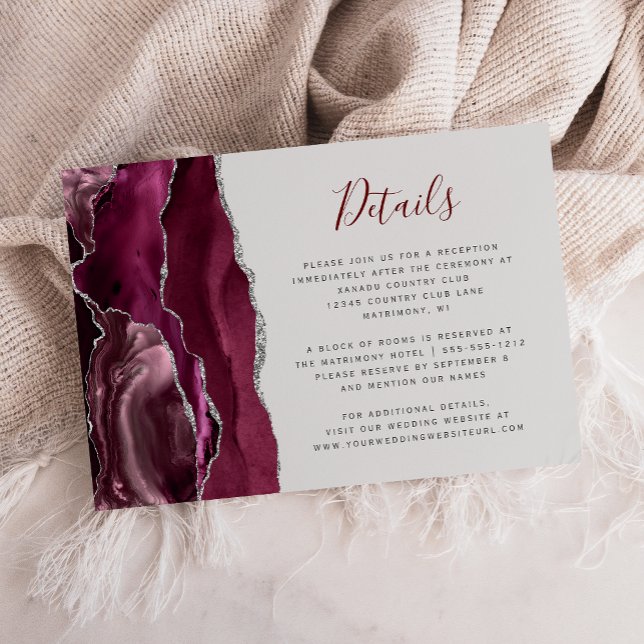 Burgundy Silver Agate Pale Gray Wedding Details Enclosure Card (Creator Uploaded)