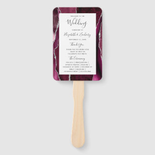 Burgundy Silver Agate Wedding Program Hand Fan