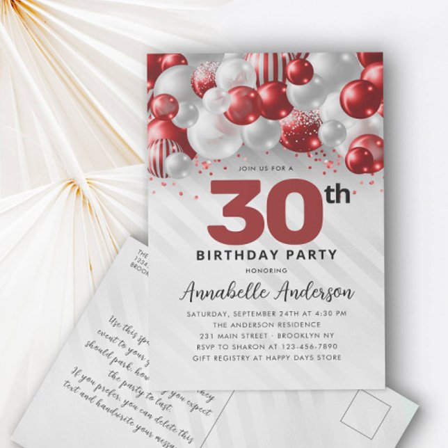 Burgundy Silver Balloon Glitter Any Age Birthday  Postcard (Creator Uploaded)