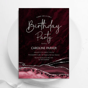 Burgundy Silver Birthday Any Age Invitation