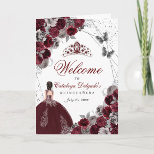 Burgundy Silver Butterfly Quinceanera Program