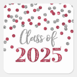 Burgundy Silver Confetti Graduation 2025 Square Sticker