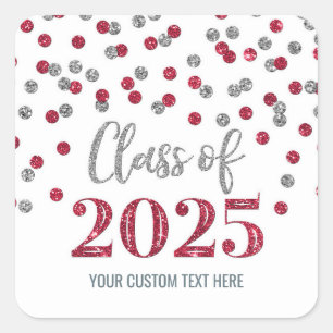 Burgundy Silver Confetti Graduation 2025 Square Sticker