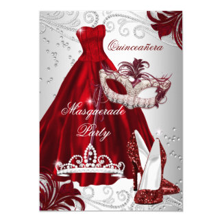 Burgundy Silver Dress masquerade Quinceanera mask Card