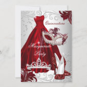 Burgundy Silver Dress masquerade Quinceanera mask Invitation (Front)