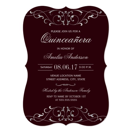 burgundy silver elegant quinceanera invitation zazzle com