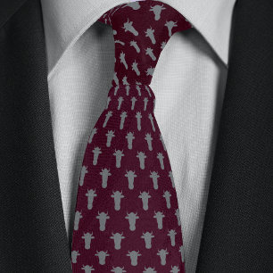 Burgundy & Silver Farmer Rancher Cow Head Neck Tie